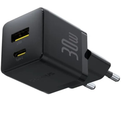мережевий зарядний пристрій baseus palm fast charger (p1011160a113-00) 1usb/qc3.0 + 1type-c/pd 30w (чорний) 