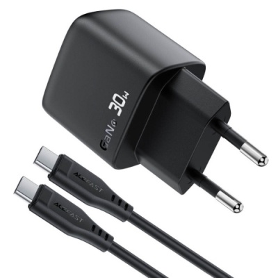 мережевий зарядний пристрій acefast a115 pd30w (1type-c) + type-c - type-c (1,2м) (чорний) 