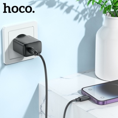 мережевий зарядний пристрій hoco cs22a 1type-c/30w/pd + (type-c - lightning) (чорний) 