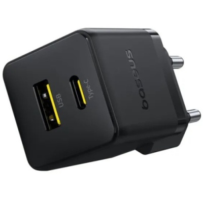мережевий зарядний пристрій baseus palm fast charger (p1011160a113-00) 1usb/qc3.0 + 1type-c/pd 30w (чорний) 