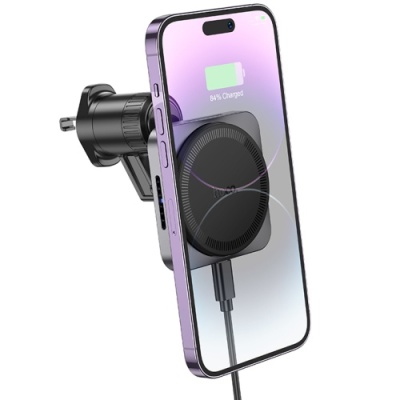 Автотримач Hoco HW15 з безпровідним зарядним пристроєм (Чорно-сірий)