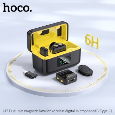 мікрофон петличний бездротовий hoco l17 lightning type-c (чорний) 