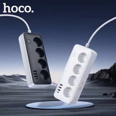 мережевий подовжувач hoco ac21 (3usb/1type-c/4xsocket) 1,5м (чорний) 