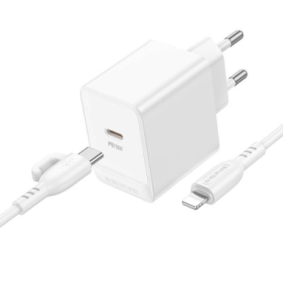 мережевий зарядний пристрій borofone bas13a charger set 1type-c/20w/pd + (type-c - lightning) (білий) 