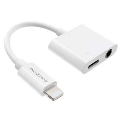 перехідник borofone bv12 apple lightning - (aux 3.5mm+lightning charge) (білий) 