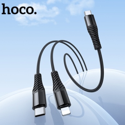 кабель hoco x123 2in1 type-c - lightning + type-c 1м (чорний) 