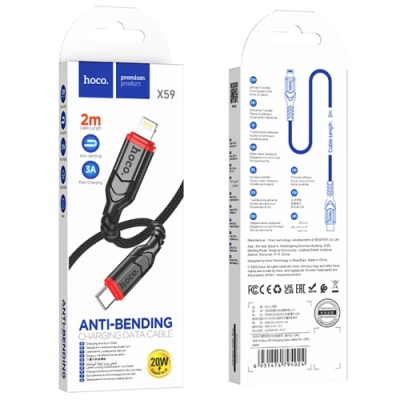 кабель hoco x59 victory type-c - lightning pd20w/3.0a/2m (чорний) 