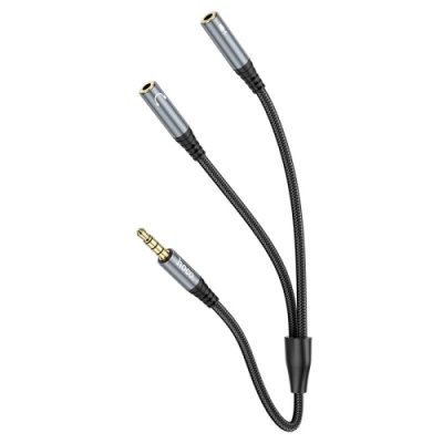 кабель aux hoco splitter upa21 2-in-1 3.5 male to 2 female 0.25m (сiрий) 
