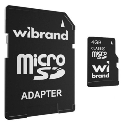 карта пам'яті wibrand microsdhc 4gb 4 class + adapter (чорний) 