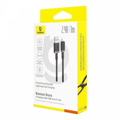 кабель baseus dura series fast charging usb - lightning 2.4a/1m (p10377801u01-00) (black/gold) 