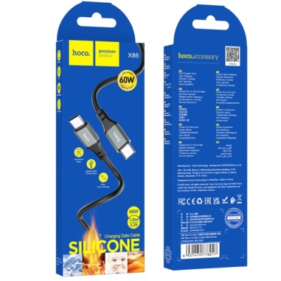 кабель hoco x86 silicone type-c - type-c 60w 3a/1m (чорний) 