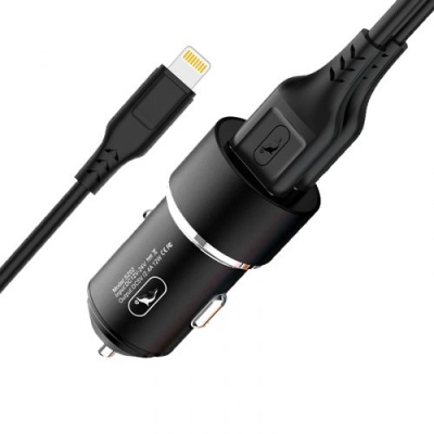 Автомобільний Зарядний Пристрій SkyDolphin SZ02L 2USB/2.4A + (USB - Lightning) (Чорний)