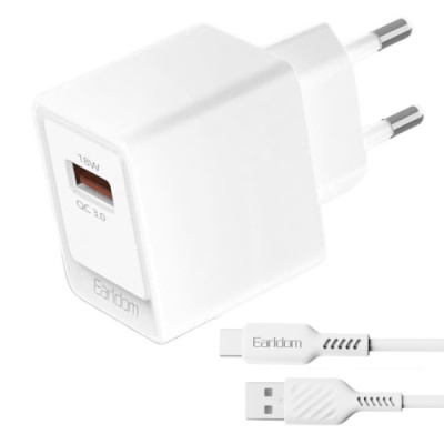 мережевий зарядний пристрій earldom es-eu45c 1usb/18w/qc3.0 + (usb - type-c) (білий) 