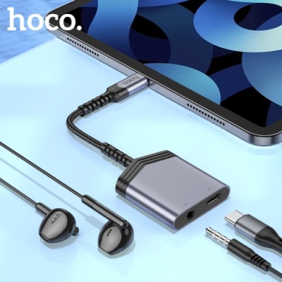 перехідник hoco ls39 type-c - type-c power + jack 3.5 (чорний) 