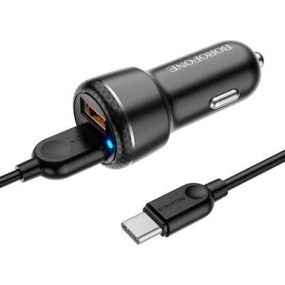 Автомобільний Зарядний Пристрій Borofone BZ17 2USB/18W/QC3.0 + (USB - Type-C) (Чорний)