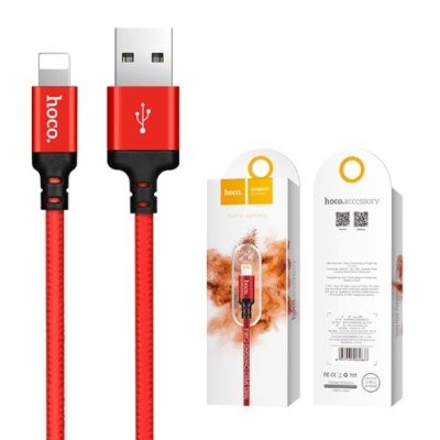 кабель hoco x14 times speed usb - lightning 2.4a/2m (червоно-чорний) 