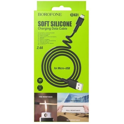 кабель borofone bx31 silicone usb - microusb 2.4a/1m (чорний) 