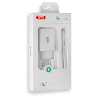 мережевий зарядний пристрій xo l36 1usb/18w/qc3.0 + (usb - type-c) (бiлий) 