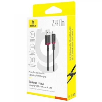 кабель baseus dura series fast charging usb - lightning 2.4a/1m (p10377801u01-01) (black/red) 