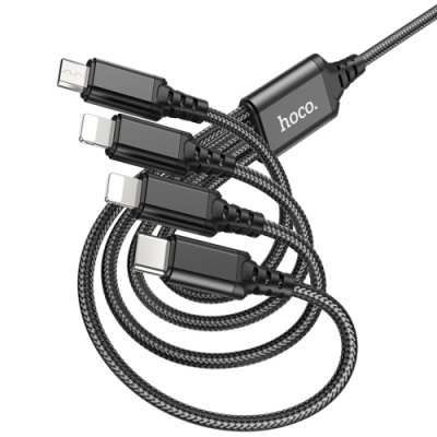 кабель hoco x76 4in1 usb - (lightning+lightning+microusb+type-c+type-c) 2.0a/1m (чорний) 