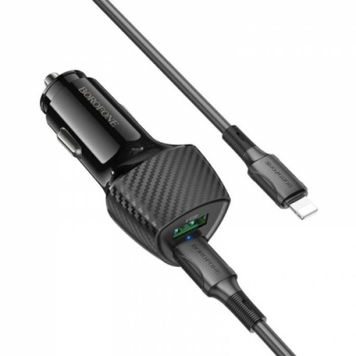 Автомобільний Зарядний Пристрій Borofone BZ31C 1Type-C/30W/PD + 1USB/18W/QC3.0 + (Type-C - Lightning) (Чорний)