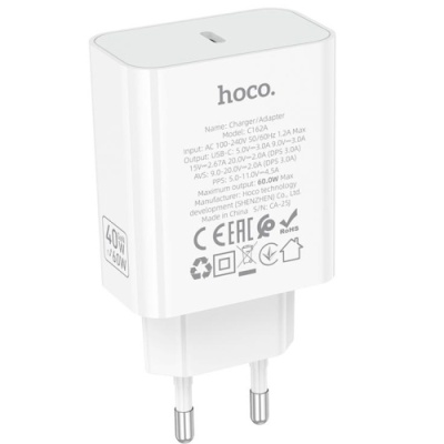 мережевий зарядний пристрій hoco c162a 1type-c/40w/pd (бiлий) 