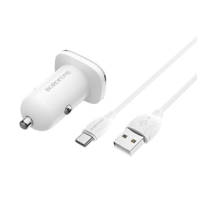 Автомобільний Зарядний Пристрій Borofone BZ12 2USB/2.4A + (USB - Type-C) (Білий)