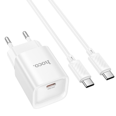 мережевий зарядний пристрій hoco c146a 1type-c/20w/pd + (type-c - type-c) (білий) 