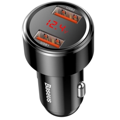 Автомобільний Зарядний Пристрій Baseus with Display (CCMLC20A-01) 2USB/45W/QC3.0 (Black)