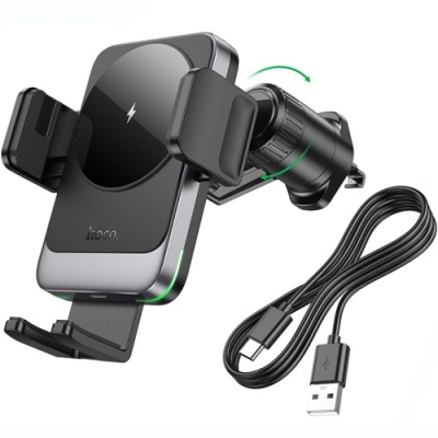 Автотримач Hoco HW13 з безпровідним зарядним пристроєм (Сірий)
