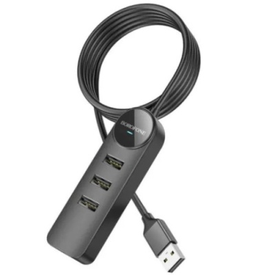 usb hub borofone dh6 (usb to usb2.0*3+rj45) 1,2м - чорний 