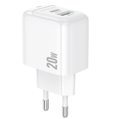 мережевий зарядний пристрій borofone bas44a 1usb/18w/qc3.0 + 1type-c/20w/pd (білий) 