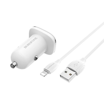 Автомобільний Зарядний Пристрій Borofone BZ12 2USB/2.4A + (USB - Lightning) (Білий)