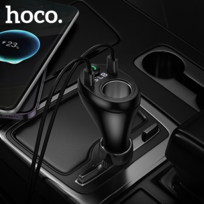 FM Модулятор Hoco E88 (2Type-C/PD35W+QC3.0) + прикурювач (Чорний)