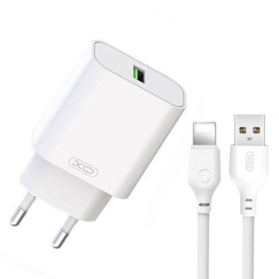 мережевий зарядний пристрій xo l103 1usb/18w/qc3.0 + (usb - lightning) (бiлий) 