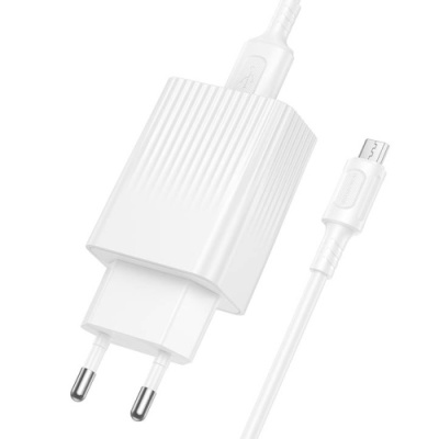 мережевий зарядний пристрій borofone bas72a 1usb/18w/qc3.0 + (usb - microusb) (білий) 