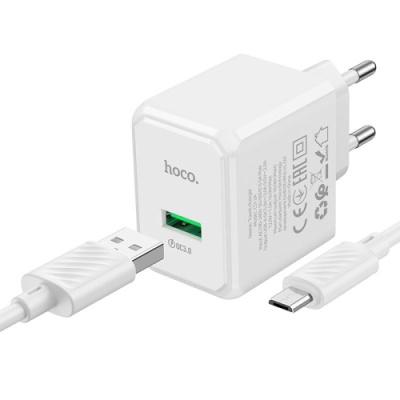 мережевий зарядний пристрій hoco cs12a 1usb/18w/qc3.0 + (usb - microusb) (білий) 