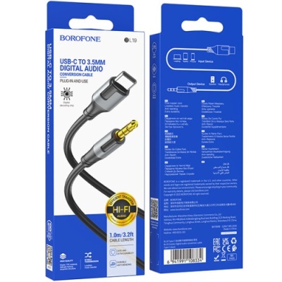 кабель aux borofone bl19 3.5mm(male) - type-c(male) 1m (чорний) 