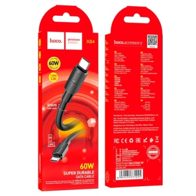 кабель hoco x84 solid (pd) type-c - type-c 60w 3a/1m (чорний) 
