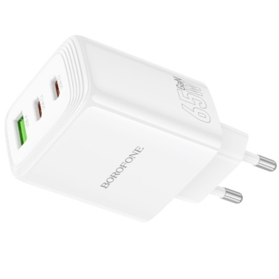 мережевий зарядний пристрій borofone bn32 1usb/18w/qc3.0 + 2type-c/65w/pd (білий) 
