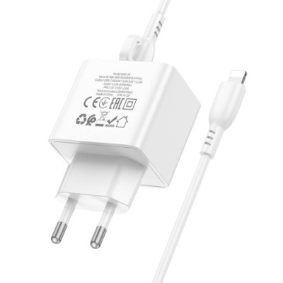 мережевий зарядний пристрій borofone bas13a charger set 1type-c/20w/pd + (type-c - lightning) (білий) 