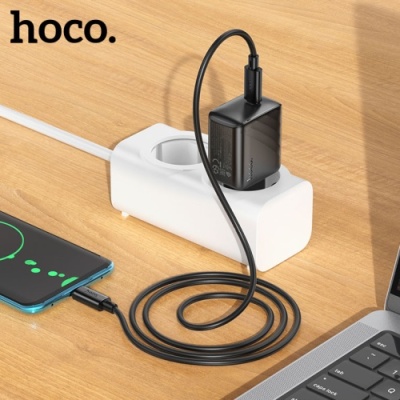 мережевий зарядний пристрій hoco cs24a 1type-c/25w/pd + (type-c - type-c) (чорний) 