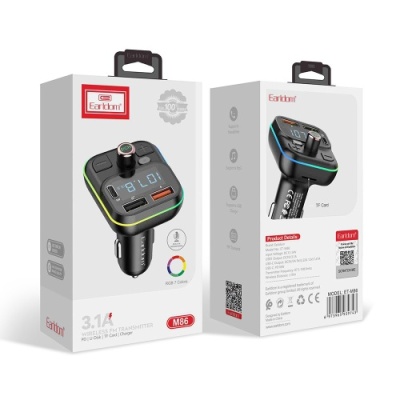 FM Модулятор Earldom ET-M86 PD18W/RGB 7 colors/1USB/1Type-C/1U-Disk/3.1A (Чорний)