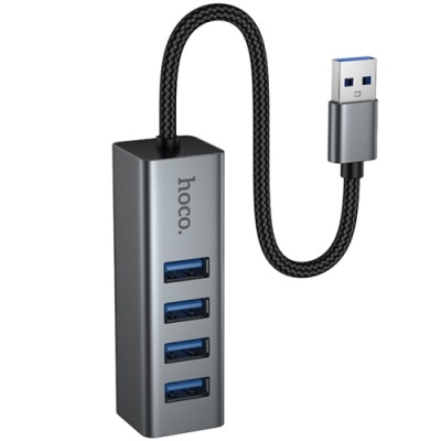 usb hub hoco hb1b 4in1 (usb to usb3.0*4) (сірий) 