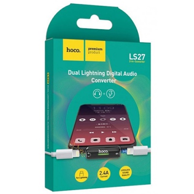 перехідник hoco ls27 apple lightning - (lightning audio+lightning charge) (сталевий) 