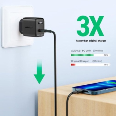 мережевий зарядний пристрій acefast a1 pd20w (1type-c) (чорний) 
