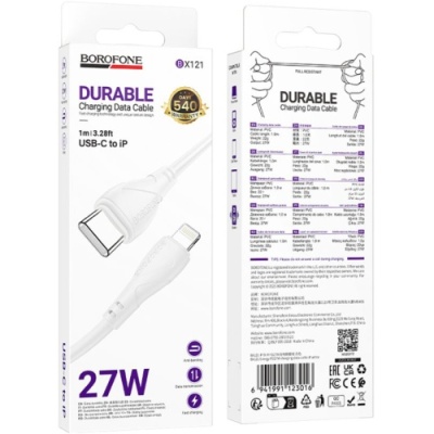кабель borofone bx121 type-c - lightning pd27w/1m (білий) 