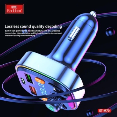FM Модулятор Earldom ET-M70 PD18W/RGB 7 colors/USB/USB-C/U-Disk/3.1A (Чорний)