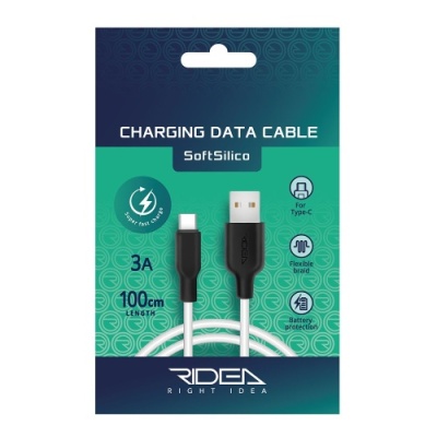 кабель ridea rc-m124 soft silico usb - type-c 3a/1m (біло-чорний) 