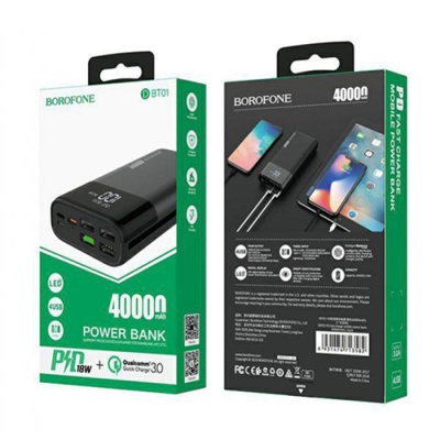 додаткова батарея power bank borofone dbt01 pd 40000 mah pd18w/qc3.0 (чорний) 